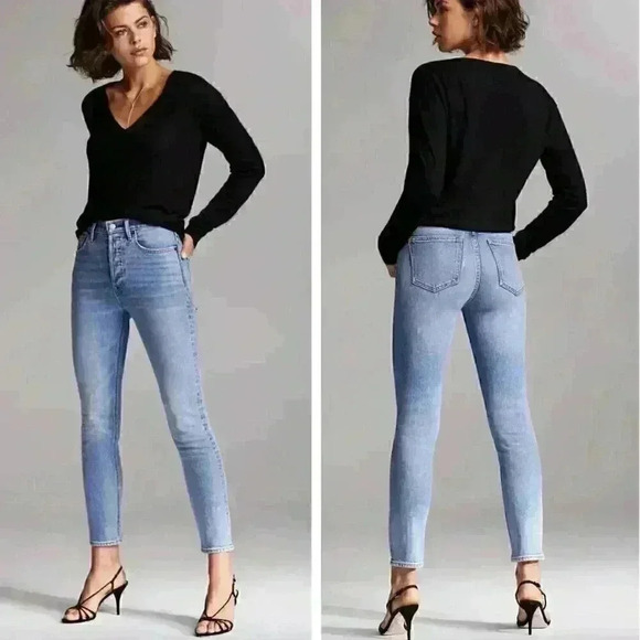 Denim Forum The Yoko High Rise Slim 28L Ankle Cropped Jeans Medium Light Wash - Picture 1 of 8